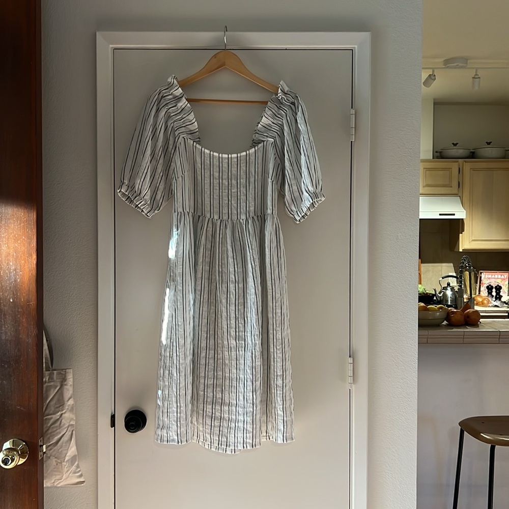 AFTERNOON sundress navy blue striped and button down